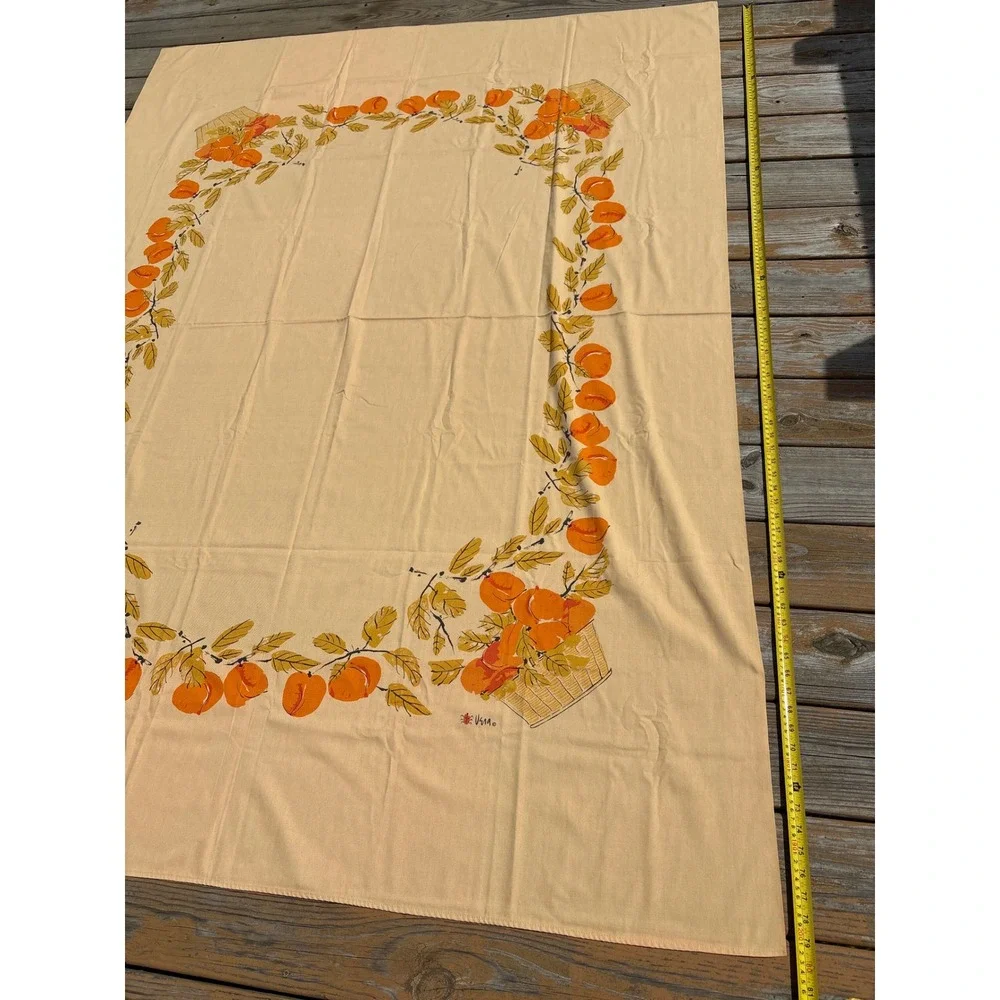 Vintage Vera Neumann Tablecloth Peach Fruit Basket Tan Rectangular 52x80